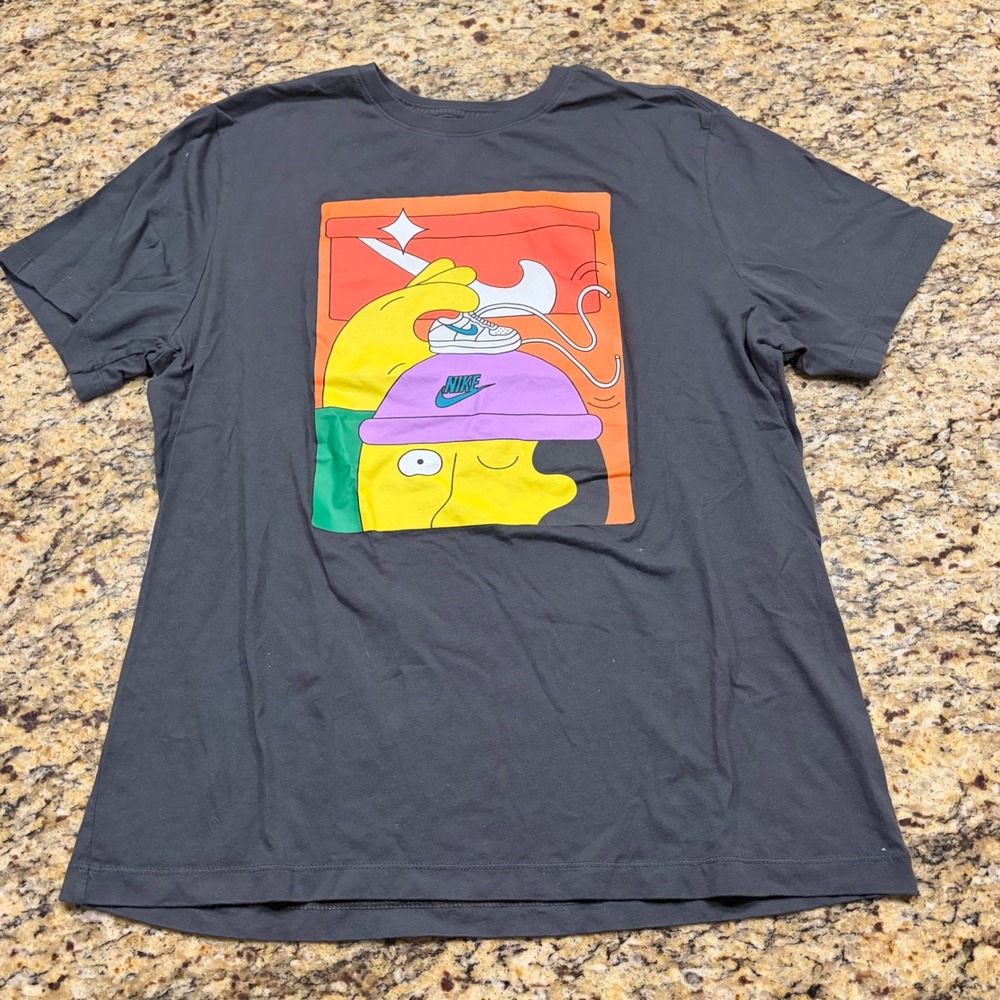 Nike Mens XL Graphic T-Shirt Charcoal Gray Pop Art Sneaker Beanie Tee v